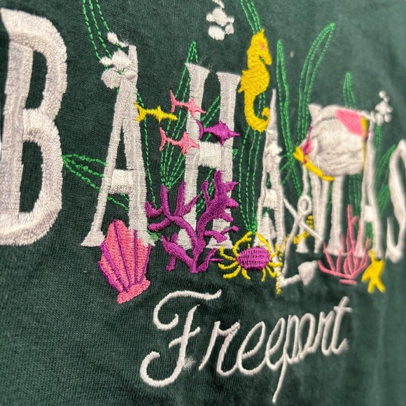 VTG Y2K Bahamas‎ Embroidered Tee tropical Graphic Sz L grunge  single stitch - Picture 6 of 9